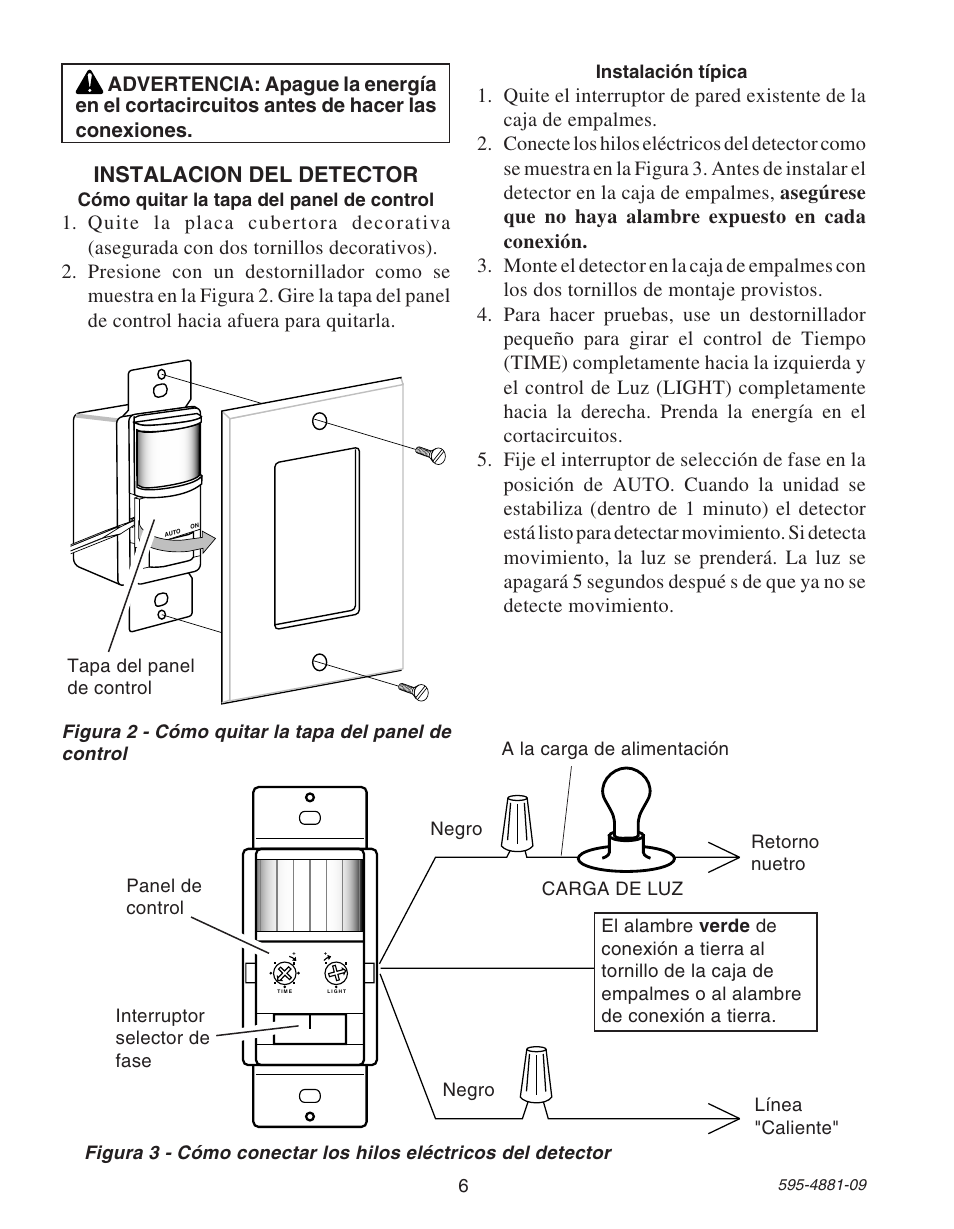 Instalacion del detector | Heath Zenith SL-6105 User Manual | Page 6 / 12