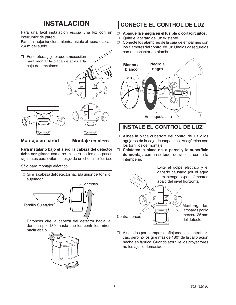 Instalacion, Conecte el control de luz, Instale el control de luz | Heath Zenith BL-1100 User Manual | Page 6 / 12