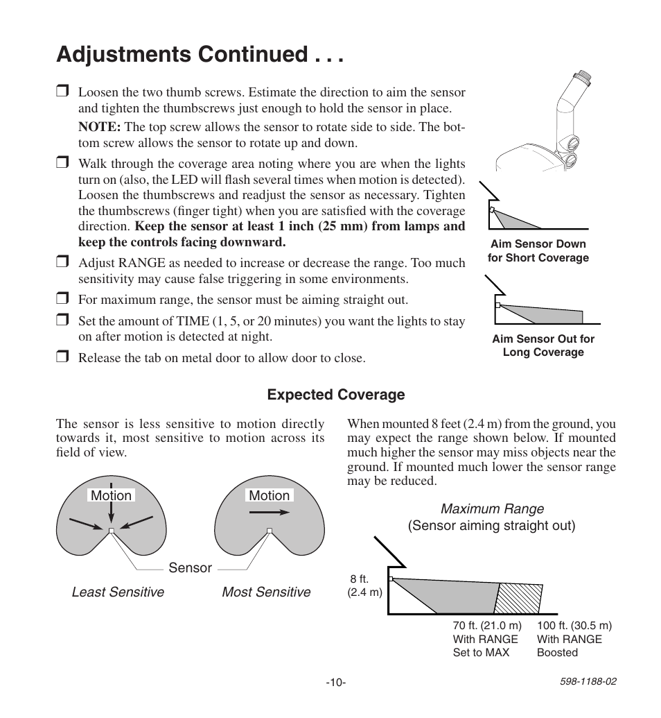 Adjustments continued | Heath Zenith All MetAl Motion SenSor HD-9260 User Manual | Page 10 / 42