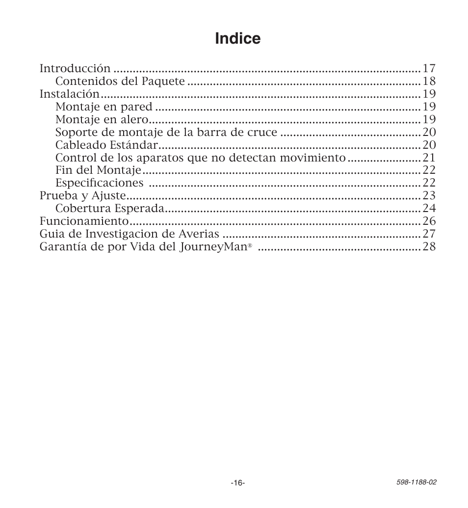 Indice | Heath Zenith All MetAl Motion SenSor HD-9260 User Manual | Page 16 / 42