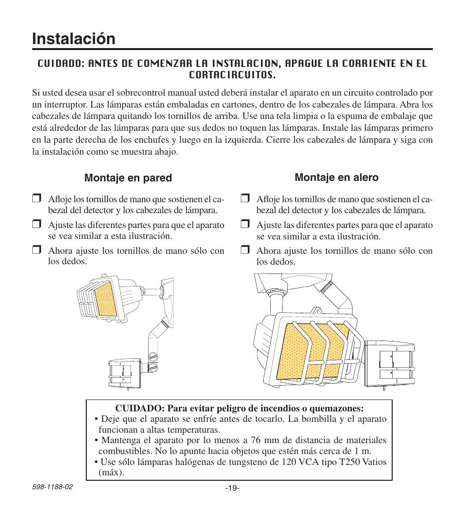 Instalación | Heath Zenith All MetAl Motion SenSor HD-9260 User Manual | Page 19 / 42