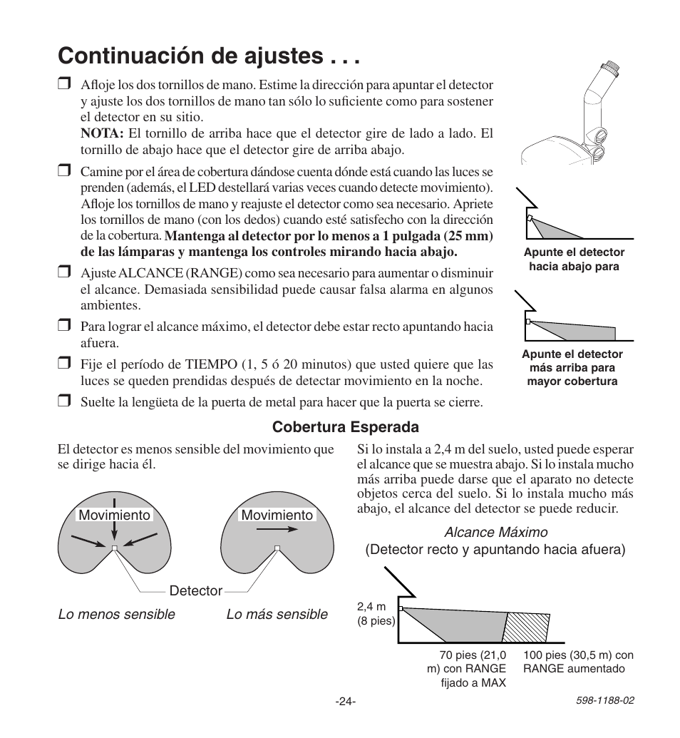 Continuación de ajustes | Heath Zenith All MetAl Motion SenSor HD-9260 User Manual | Page 24 / 42