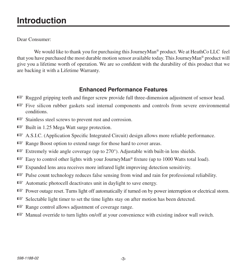 Introduction | Heath Zenith All MetAl Motion SenSor HD-9260 User Manual | Page 3 / 42