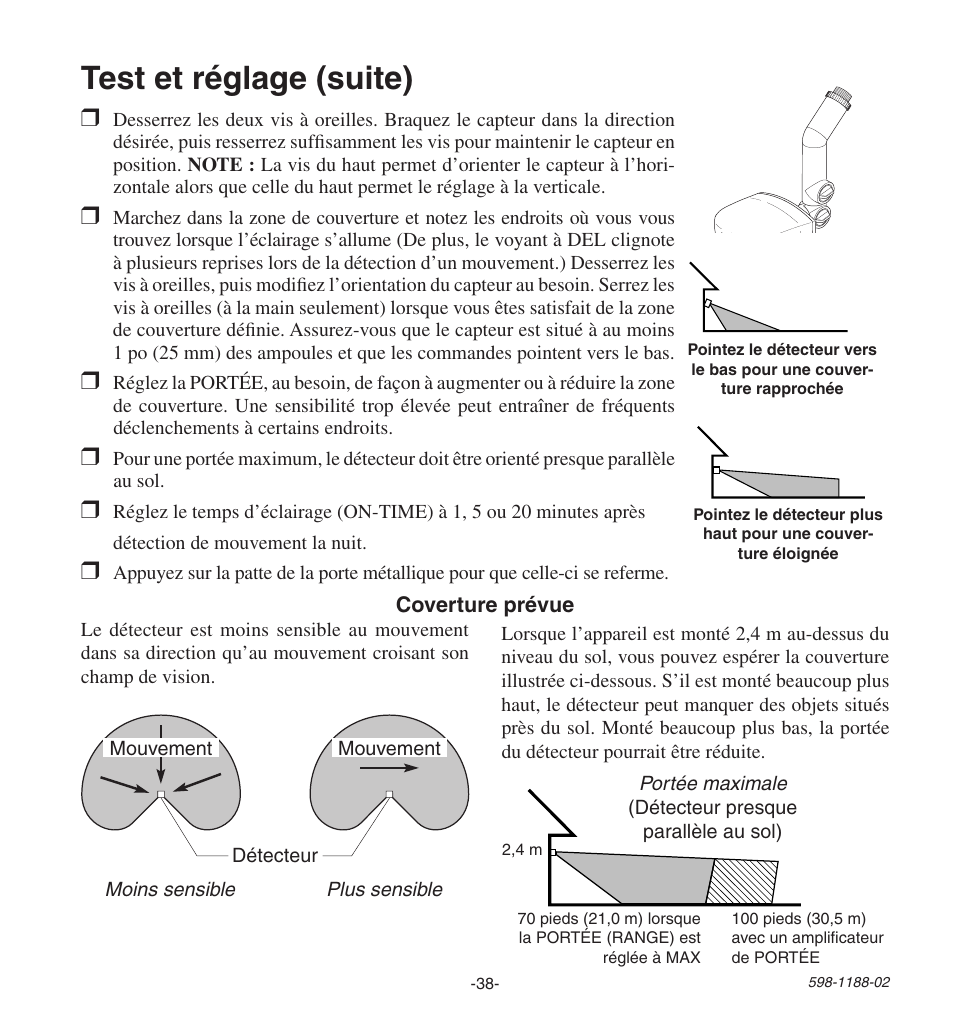 Test et réglage (suite) | Heath Zenith All MetAl Motion SenSor HD-9260 User Manual | Page 38 / 42