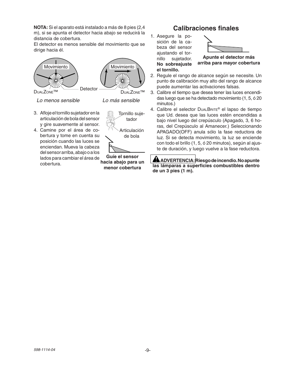 Calibraciones finales | Heath Zenith Motion Sensor Quartz Security Light 2LBN2 User Manual | Page 9 / 16