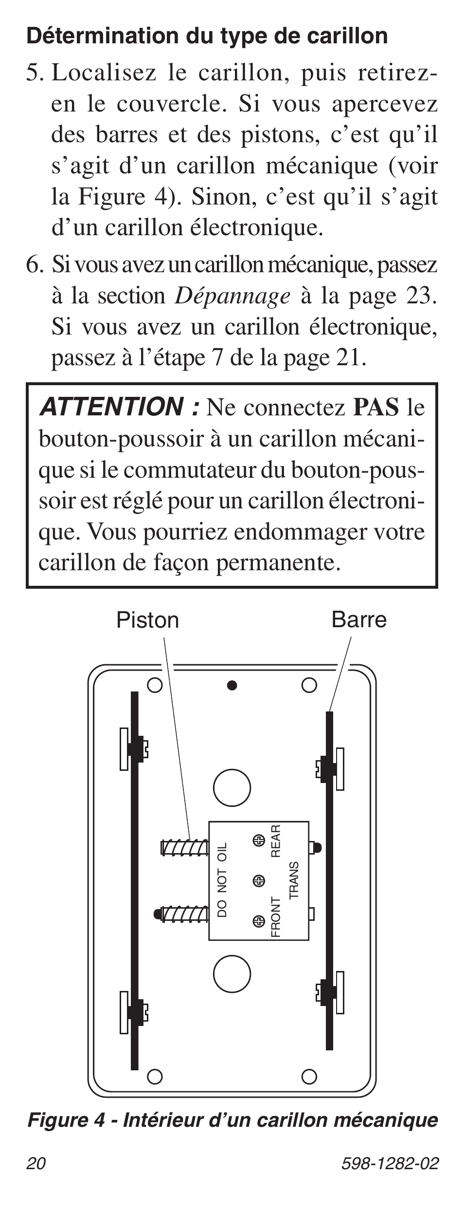 Barre, Piston détermination du type de carillon | Heath Zenith 598-1282-02 User Manual | Page 20 / 24