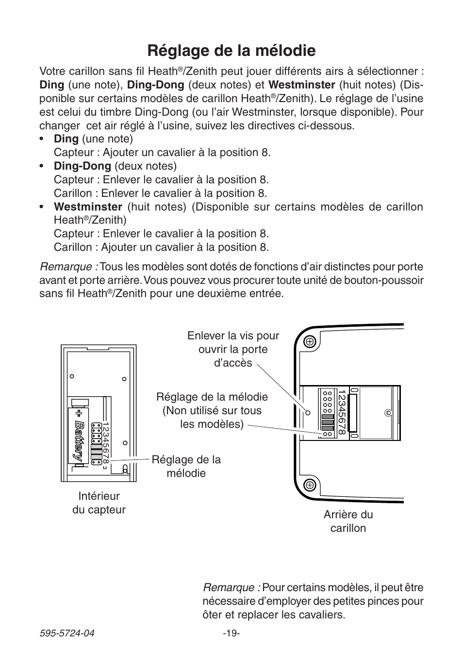 Réglage de la mélodie | Heath Zenith 6168 User Manual | Page 19 / 24