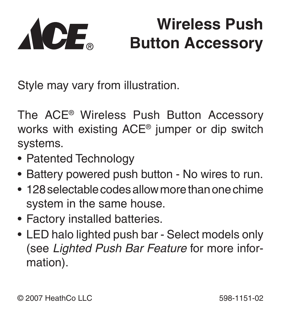 Heath Zenith Wireless Push Button Accessory 598-1151-02 User Manual | 32 pages