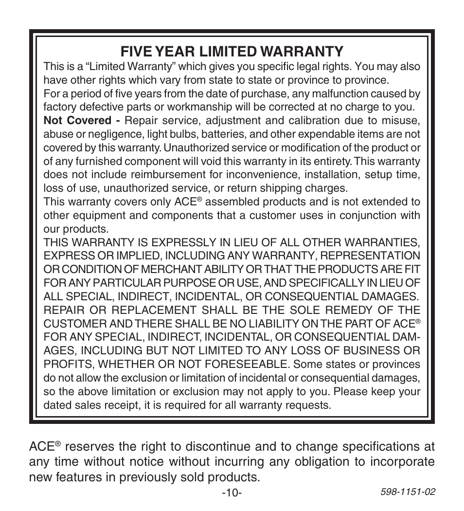 Five year limited warranty | Heath Zenith Wireless Push Button Accessory 598-1151-02 User Manual | Page 10 / 32