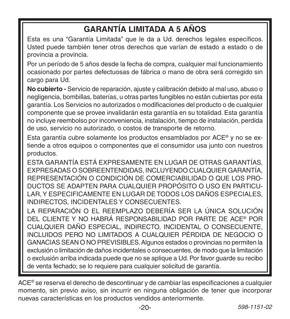 Garantía limitada a 5 años | Heath Zenith Wireless Push Button Accessory 598-1151-02 User Manual | Page 20 / 32