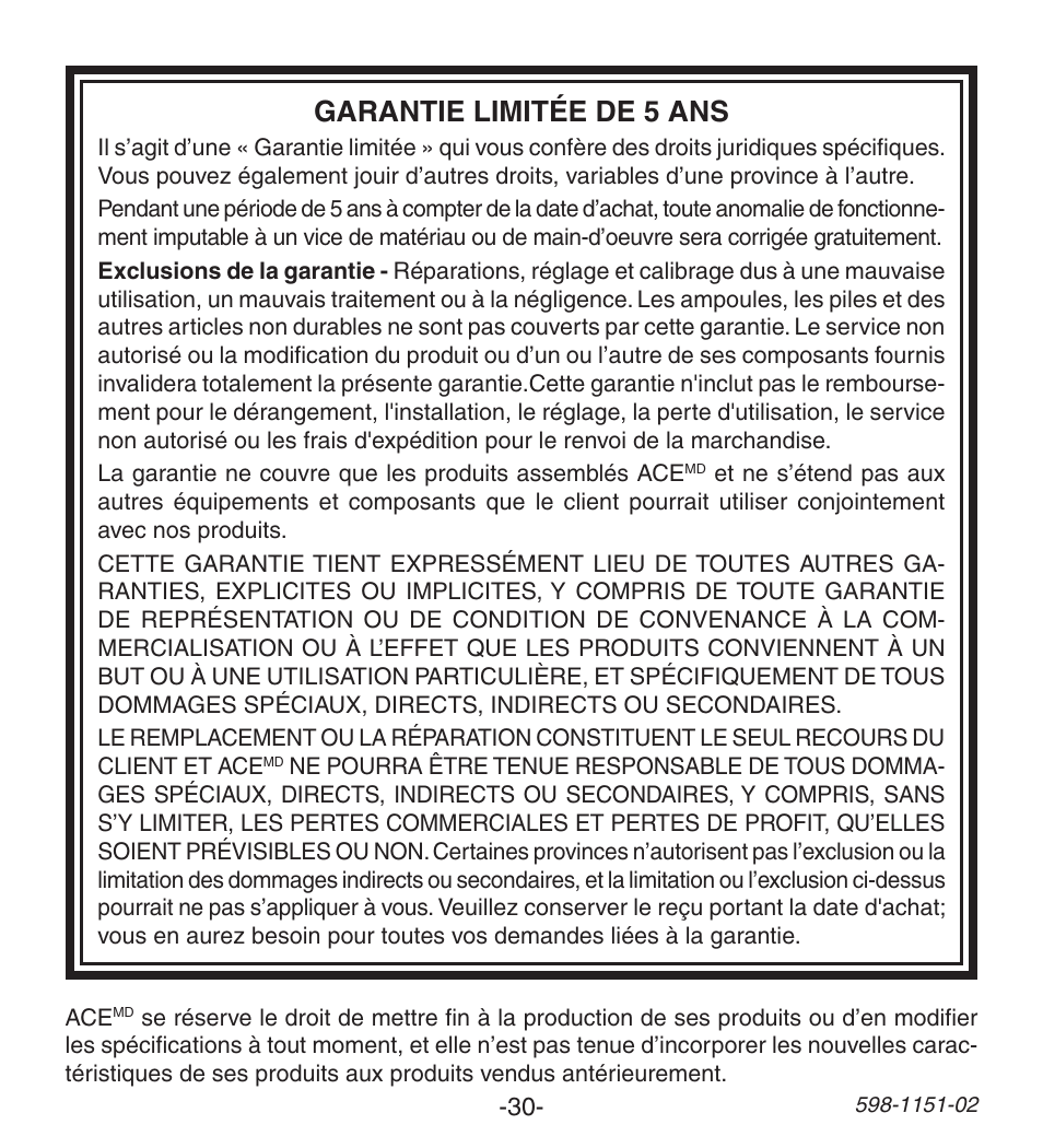 Garantie limitée de 5 ans | Heath Zenith Wireless Push Button Accessory 598-1151-02 User Manual | Page 30 / 32