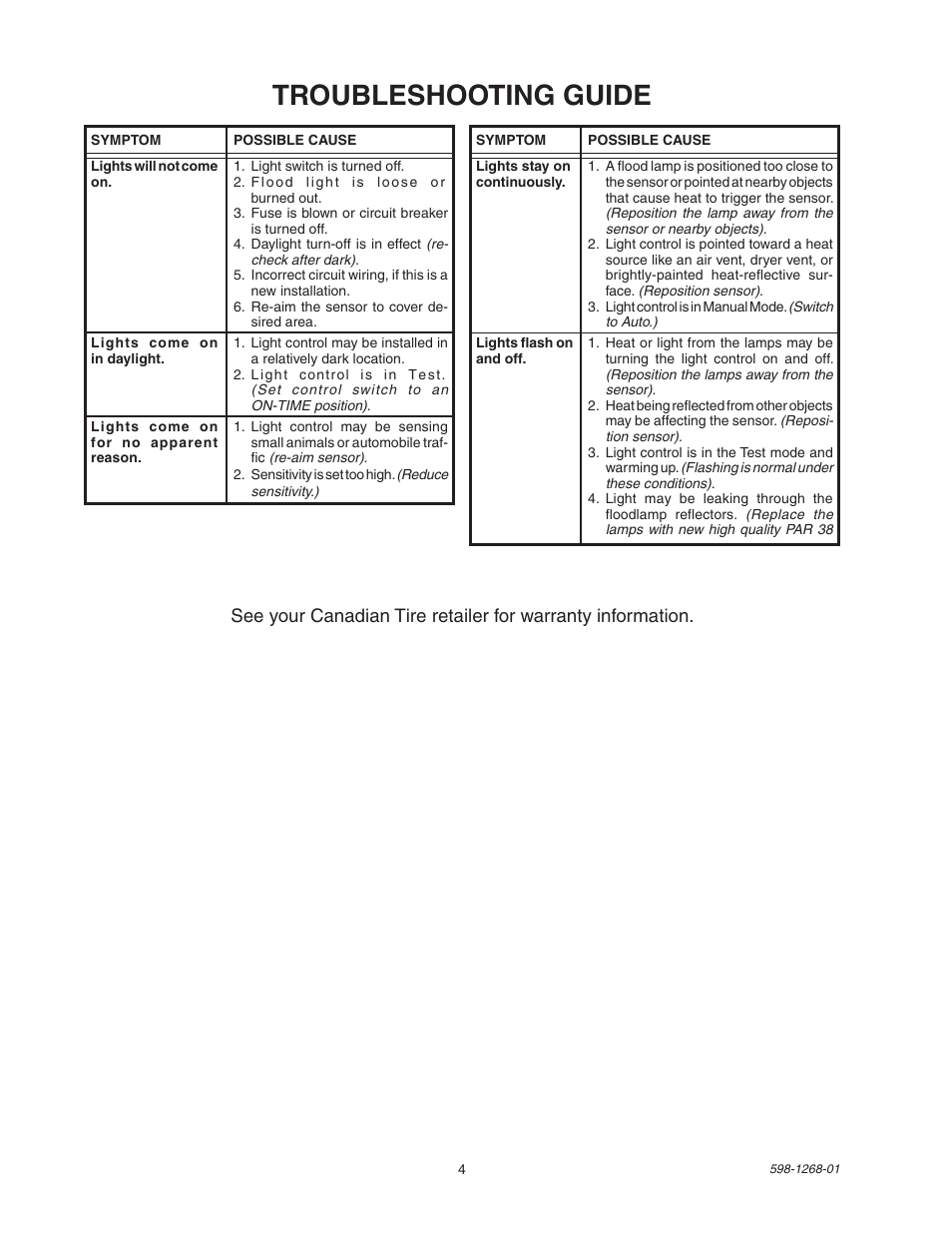 Troubleshooting guide | Heath Zenith SL-5408 User Manual | Page 4 / 12