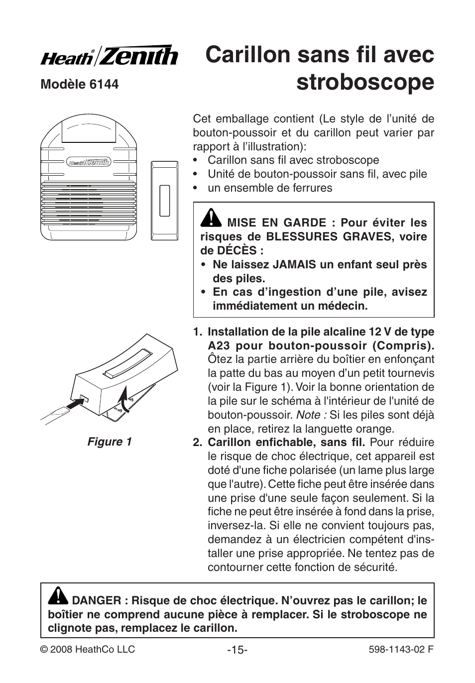 Carillon sans fil avec stroboscope | Heath Zenith Wireless Strobe Chime 6144 User Manual | Page 15 / 24