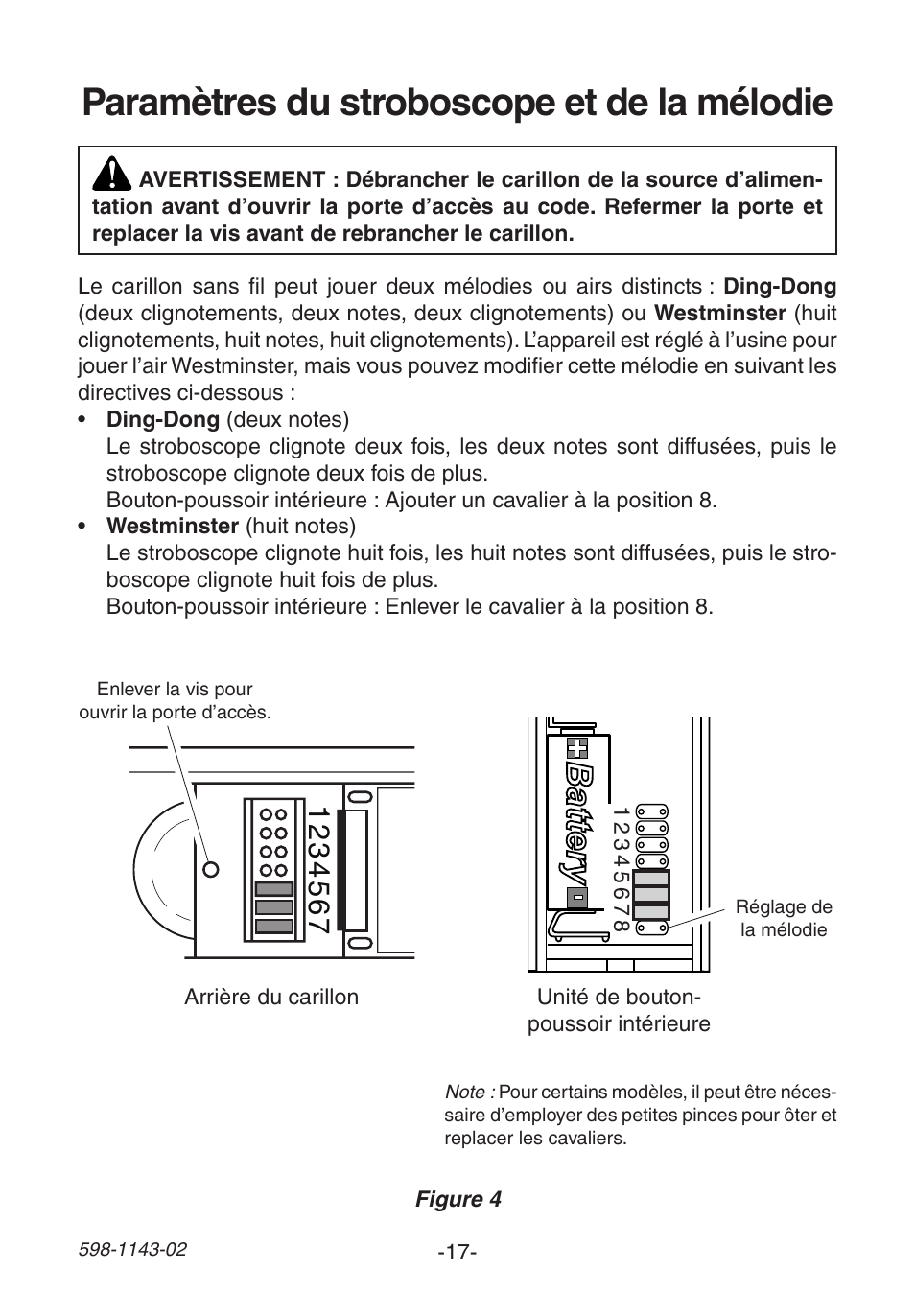 Paramètres du stroboscope et de la mélodie | Heath Zenith Wireless Strobe Chime 6144 User Manual | Page 17 / 24