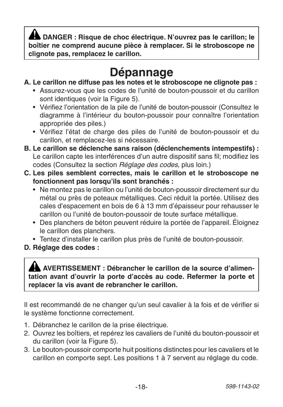 Dépannage | Heath Zenith Wireless Strobe Chime 6144 User Manual | Page 18 / 24