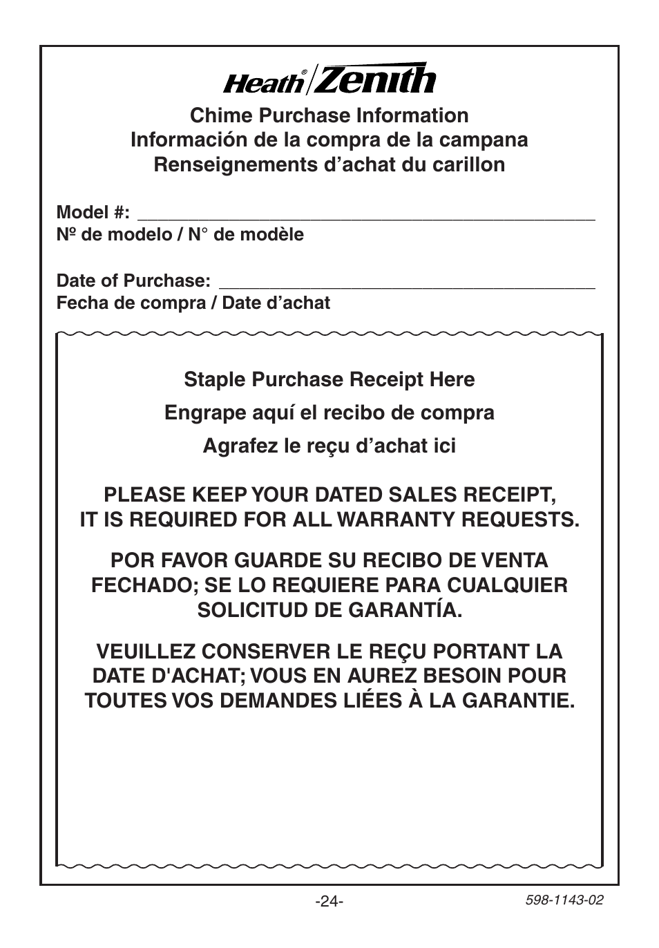 Heath Zenith Wireless Strobe Chime 6144 User Manual | Page 24 / 24