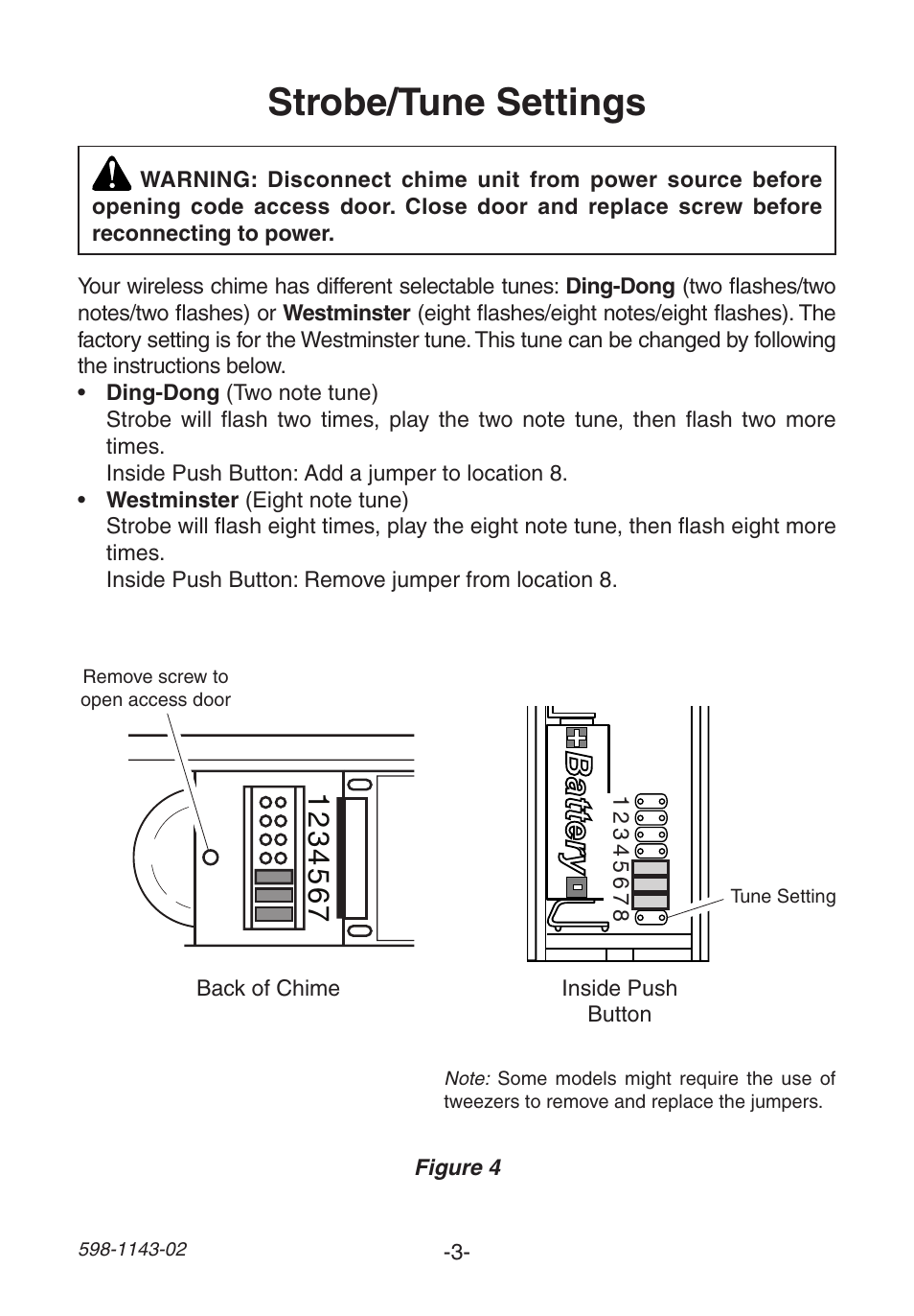 Strobe/tune settings | Heath Zenith Wireless Strobe Chime 6144 User Manual | Page 3 / 24