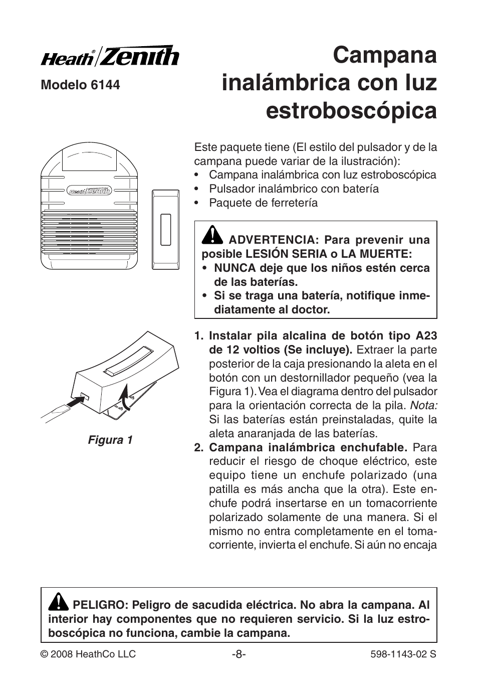 Campana inalámbrica con luz estroboscópica | Heath Zenith Wireless Strobe Chime 6144 User Manual | Page 8 / 24