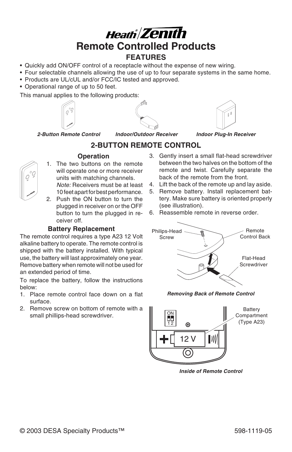 Heath Zenith 598-1119-05 User Manual | 16 pages