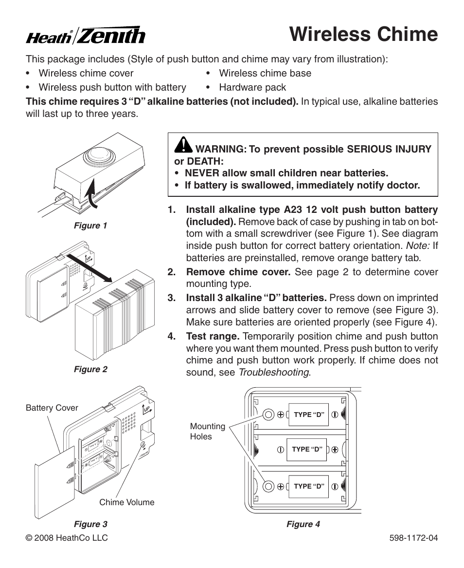 Heath Zenith Wireless Chime 598-1172-04 User Manual | 24 pages