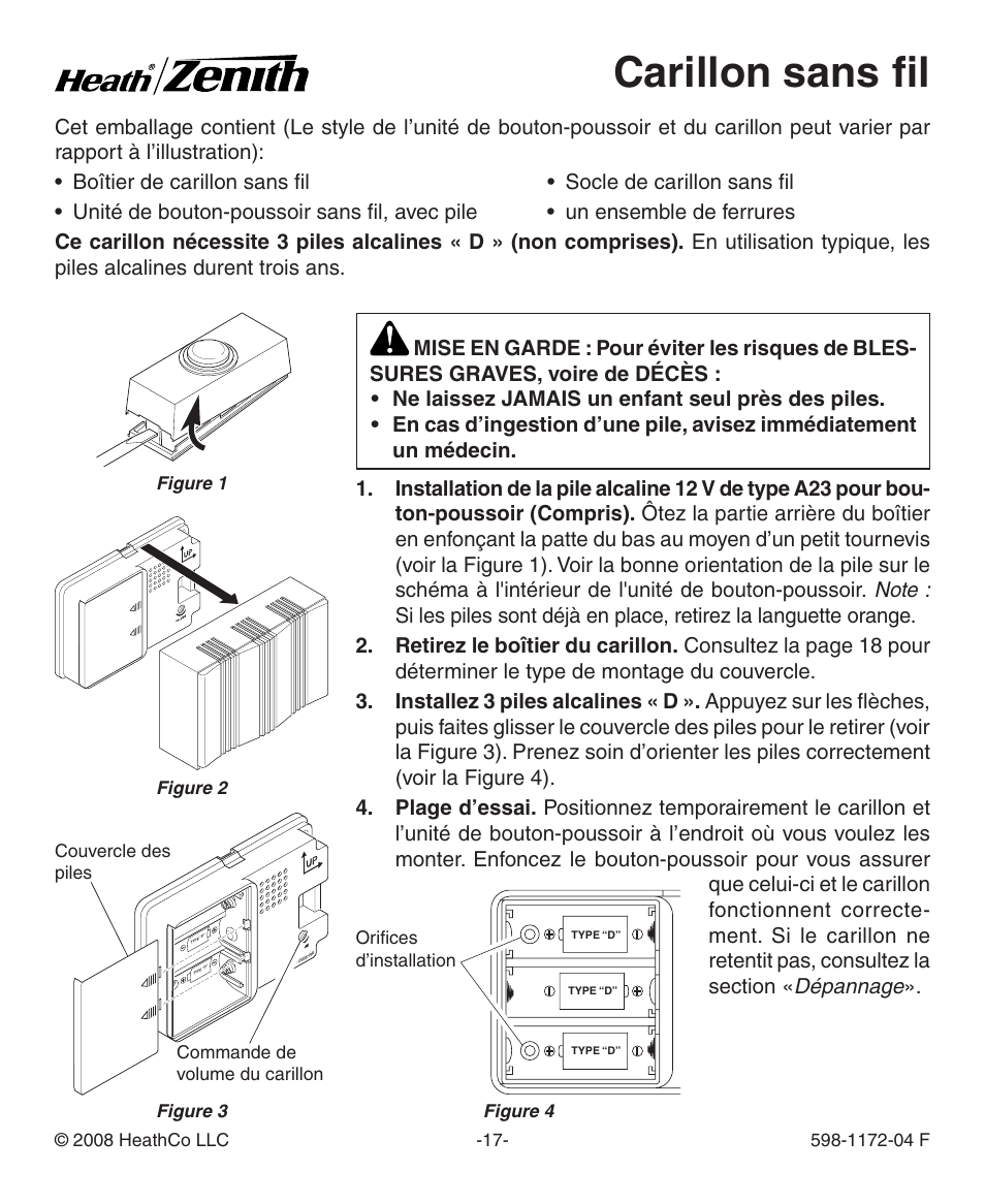 Carillon sans fil | Heath Zenith Wireless Chime 598-1172-04 User Manual | Page 17 / 24