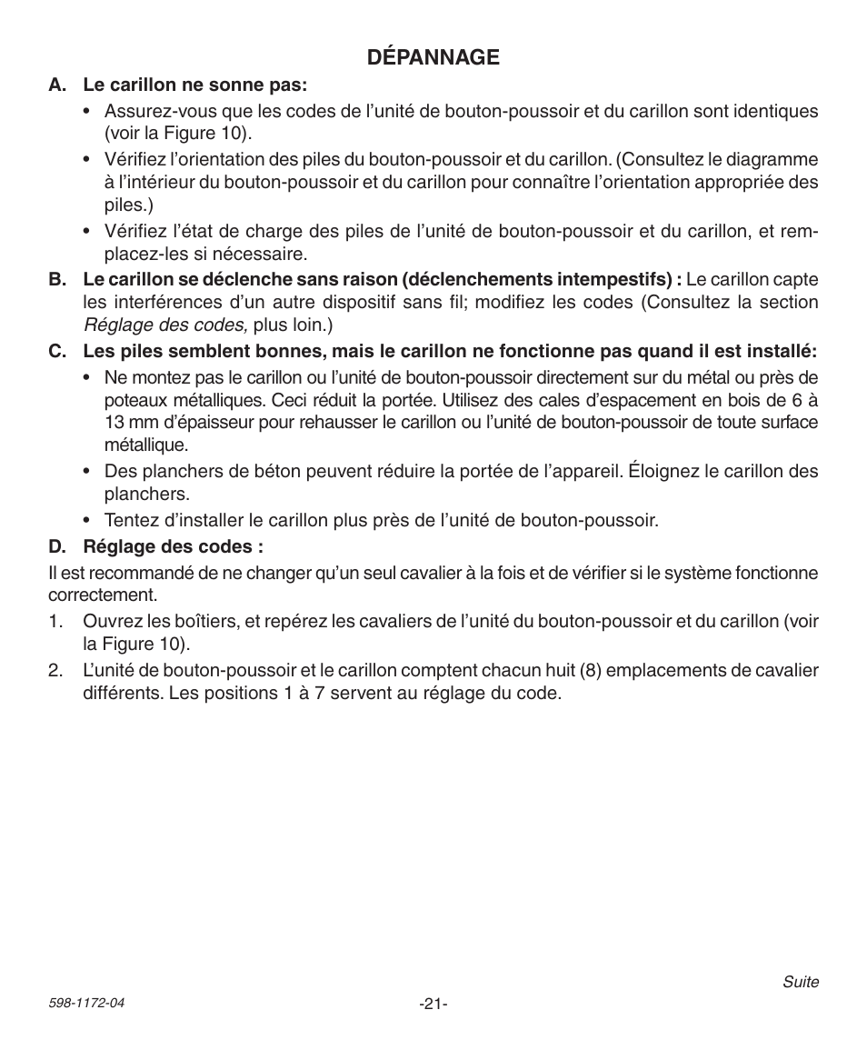 Heath Zenith Wireless Chime 598-1172-04 User Manual | Page 21 / 24