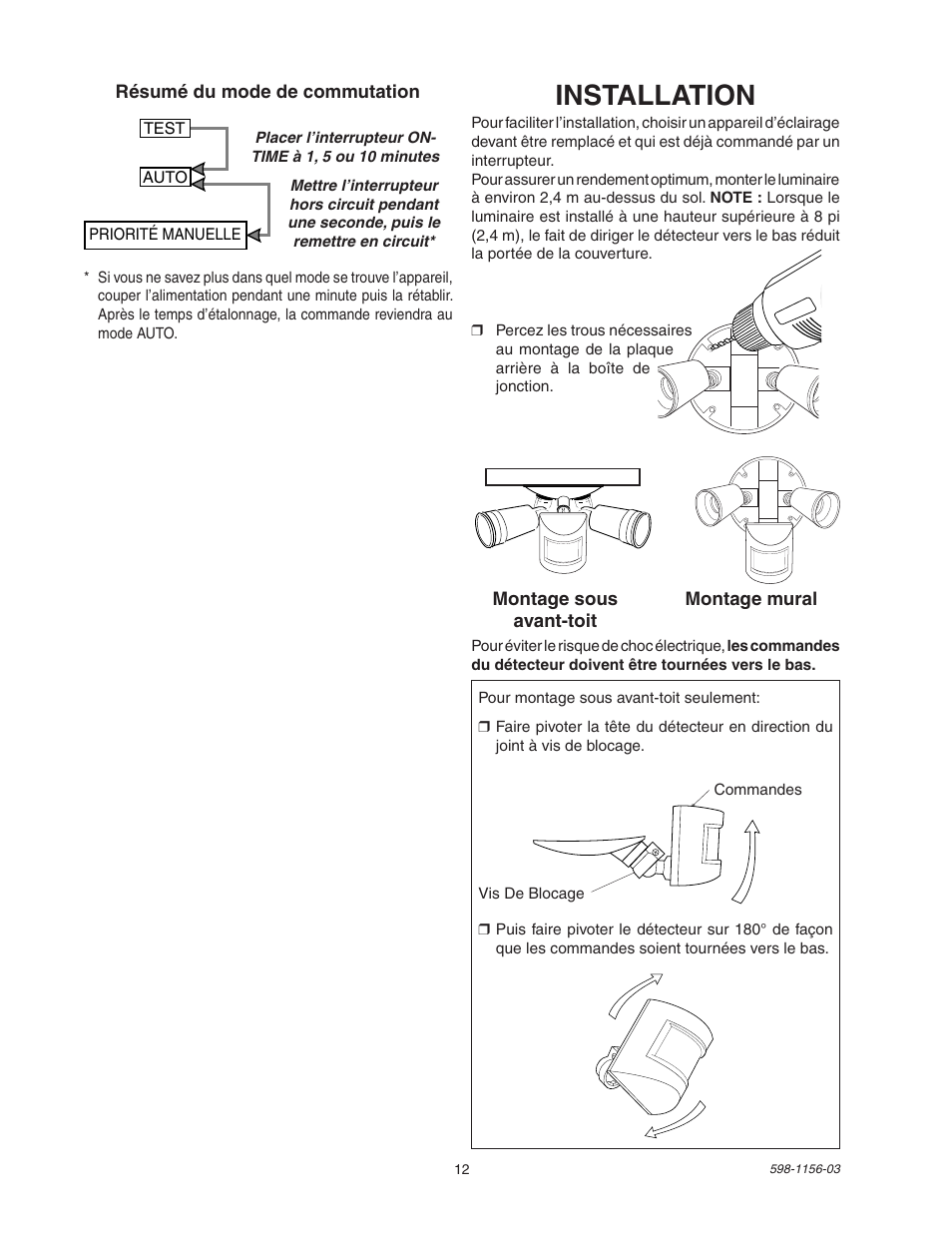Installation | Heath Zenith Motion Sensor Light Control SH-5408 User Manual | Page 12 / 16