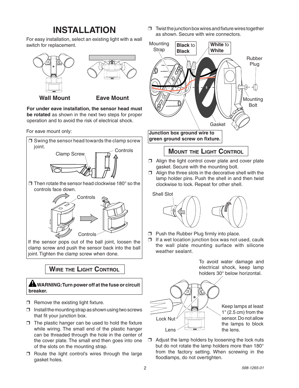 Installation | Heath Zenith Motion Sensor Light Control SL-5412 User Manual | Page 2 / 12