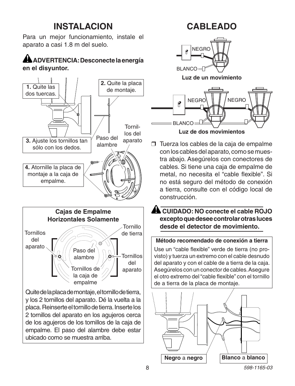 Instalacion, Cableado | Heath Zenith 4162 User Manual | Page 8 / 20