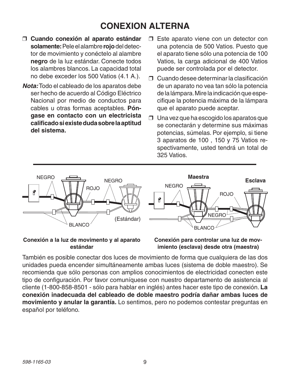 Conexion alterna | Heath Zenith 4162 User Manual | Page 9 / 20
