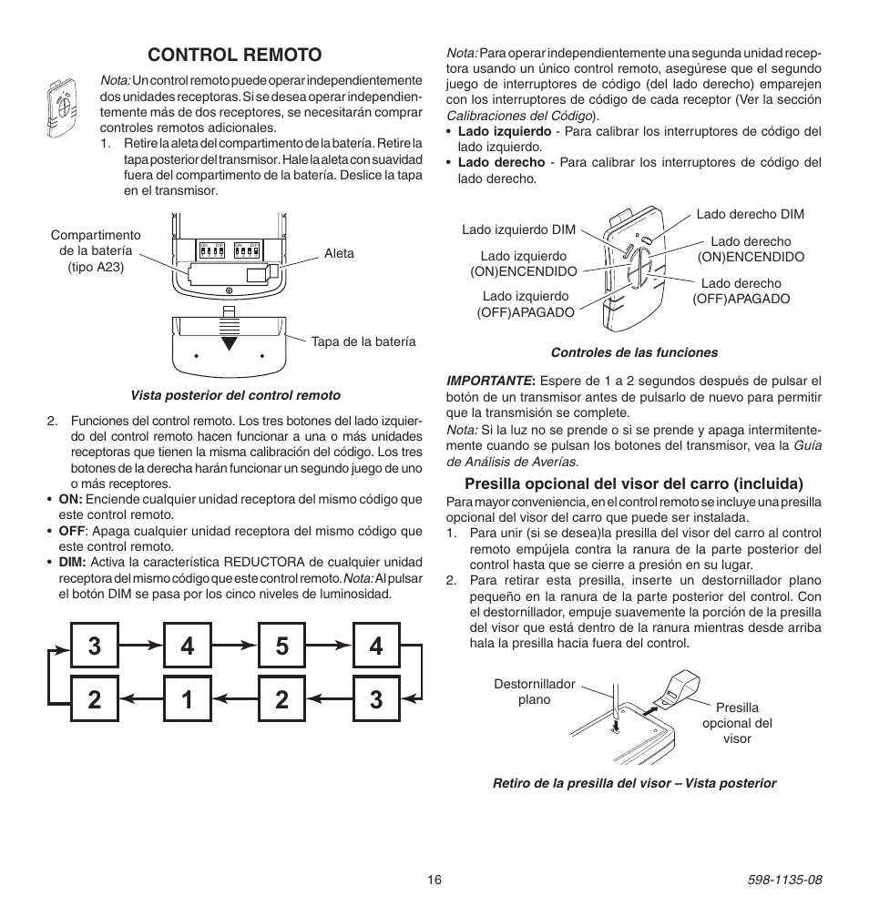 Control remoto | Heath Zenith 598-1135-08 User Manual | Page 16 / 44
