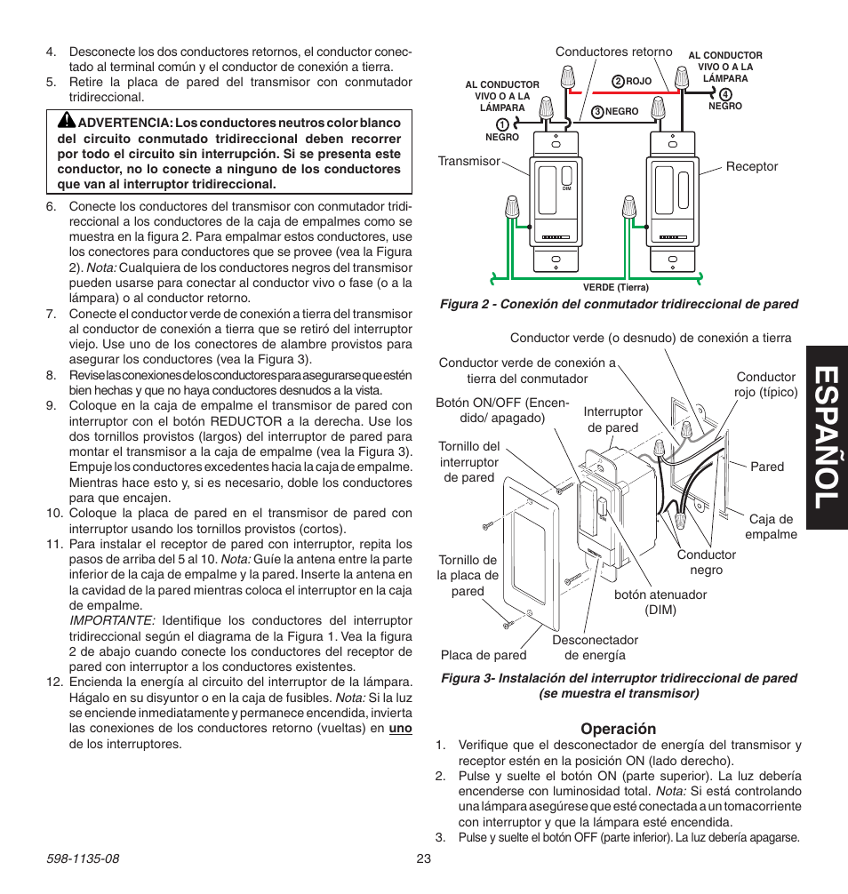 Esp año l, Operación | Heath Zenith 598-1135-08 User Manual | Page 23 / 44