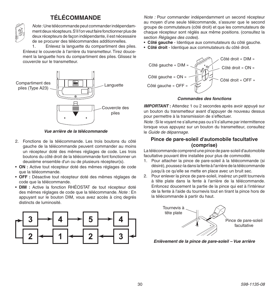 Télécommande | Heath Zenith 598-1135-08 User Manual | Page 30 / 44