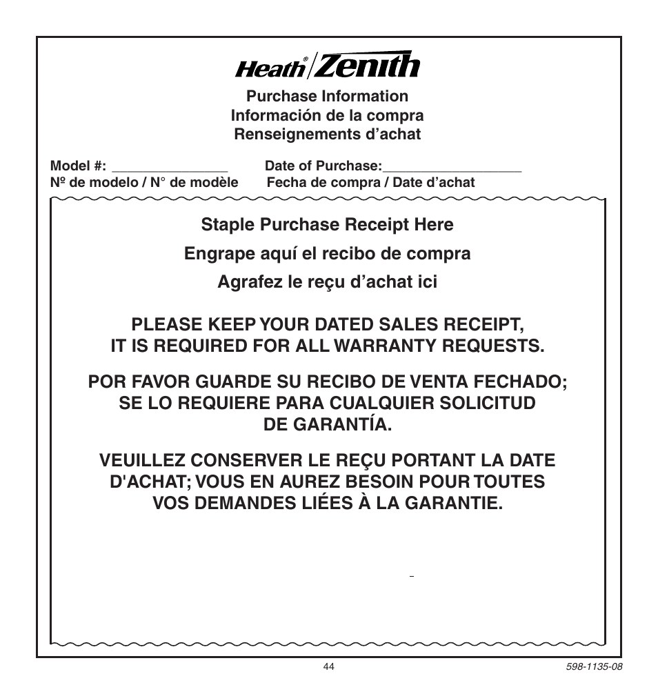 Heath Zenith 598-1135-08 User Manual | Page 44 / 44