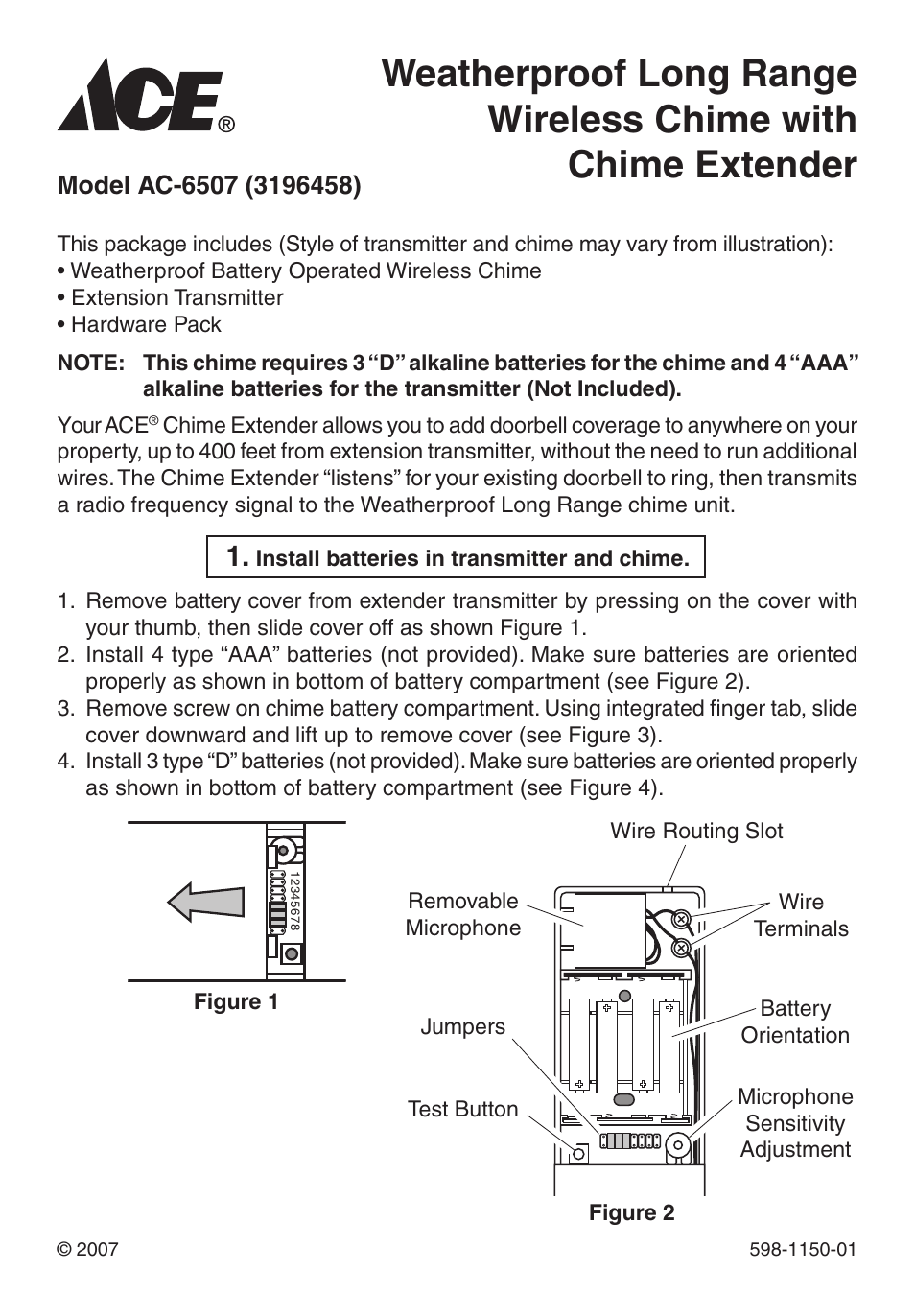 Heath Zenith Weatherproof Long Range Wireless Chime with Chime Extender AC-6507 User Manual | 24 pages