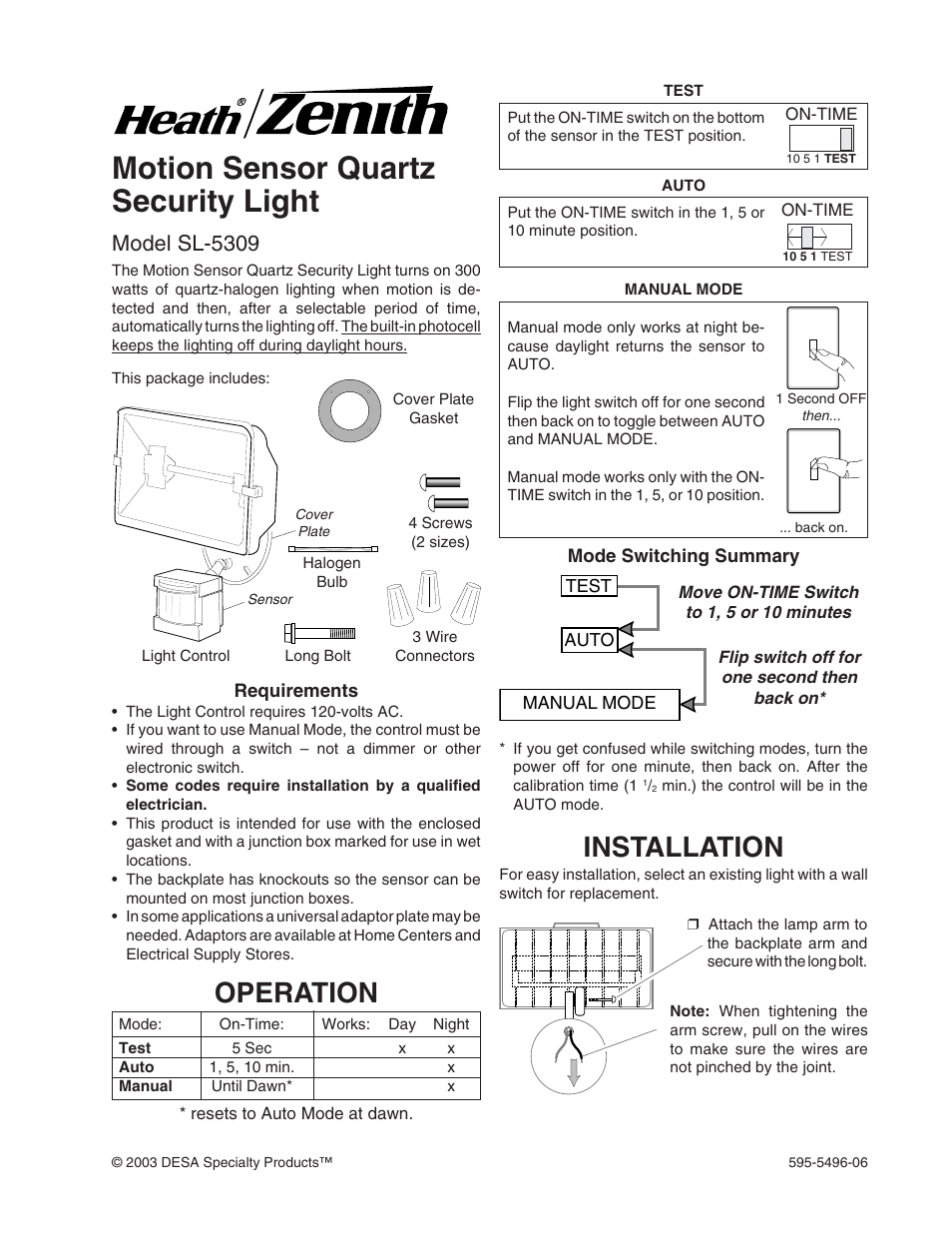 Heath Zenith SL-5309 User Manual | 12 pages