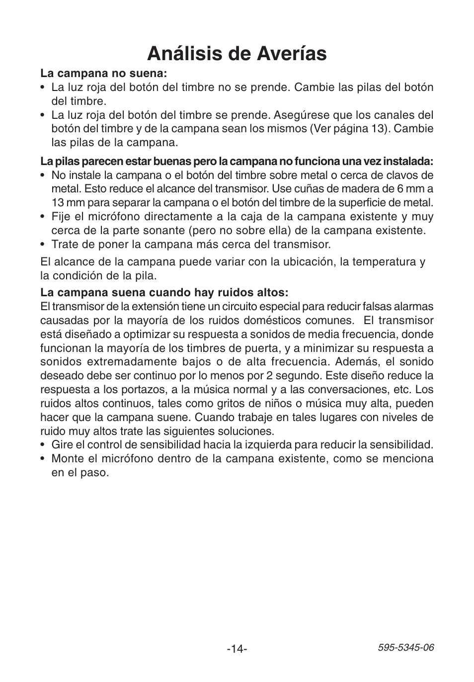 Análisis de averías | Heath Zenith SL-6157 User Manual | Page 14 / 24