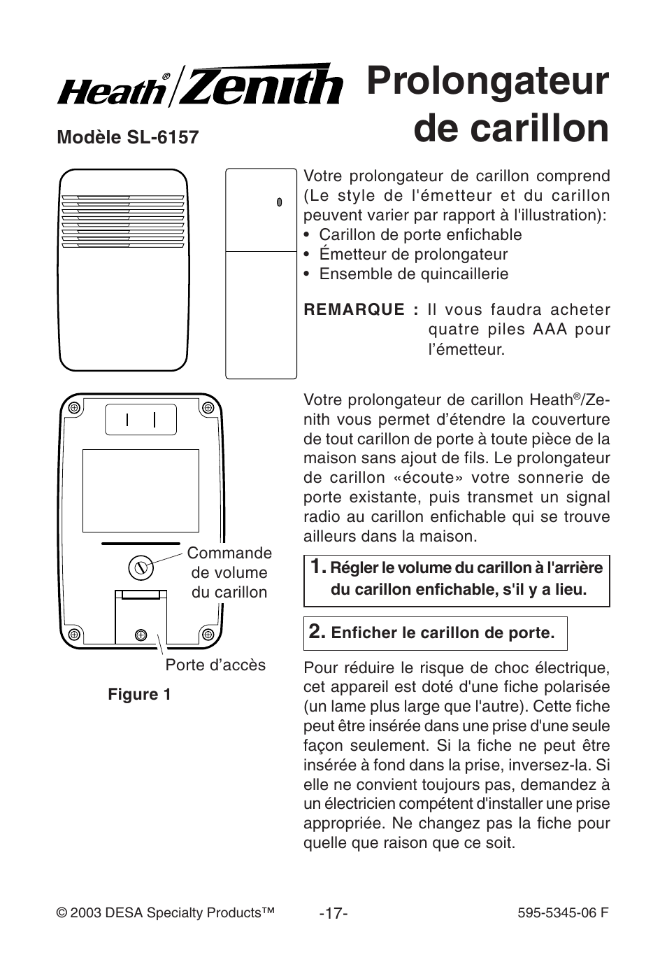 Prolongateur de carillon | Heath Zenith SL-6157 User Manual | Page 17 / 24