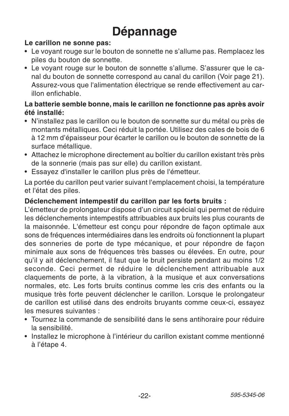 Dépannage | Heath Zenith SL-6157 User Manual | Page 22 / 24