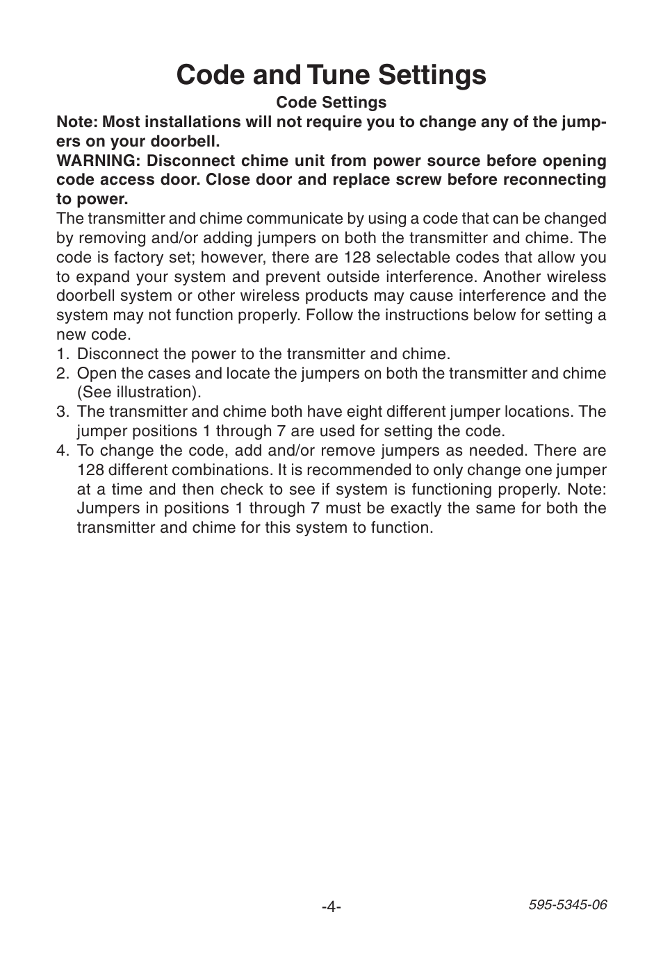 Code and tune settings | Heath Zenith SL-6157 User Manual | Page 4 / 24
