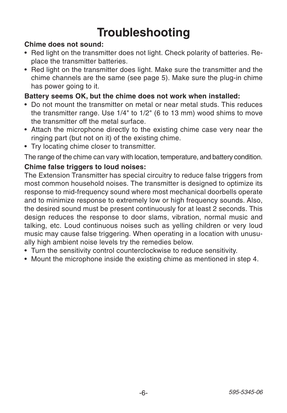 Troubleshooting | Heath Zenith SL-6157 User Manual | Page 6 / 24