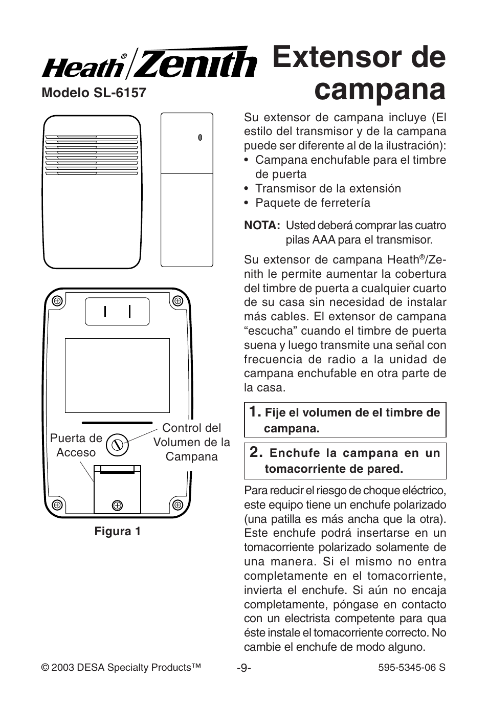 Extensor de campana | Heath Zenith SL-6157 User Manual | Page 9 / 24