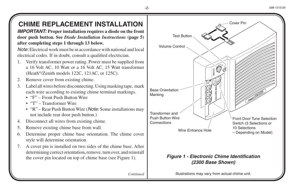 Chime replacement installation | Heath Zenith Hardwired Electronic Chime 598-1313-00 User Manual | Page 2 / 24