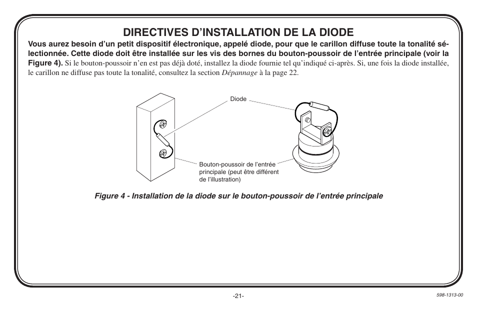 Directives d’installation de la diode | Heath Zenith Hardwired Electronic Chime 598-1313-00 User Manual | Page 21 / 24