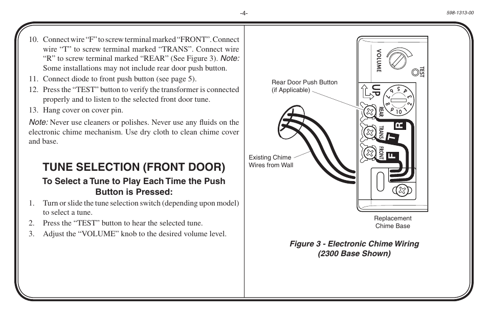 Tune selection (front door) | Heath Zenith Hardwired Electronic Chime 598-1313-00 User Manual | Page 4 / 24