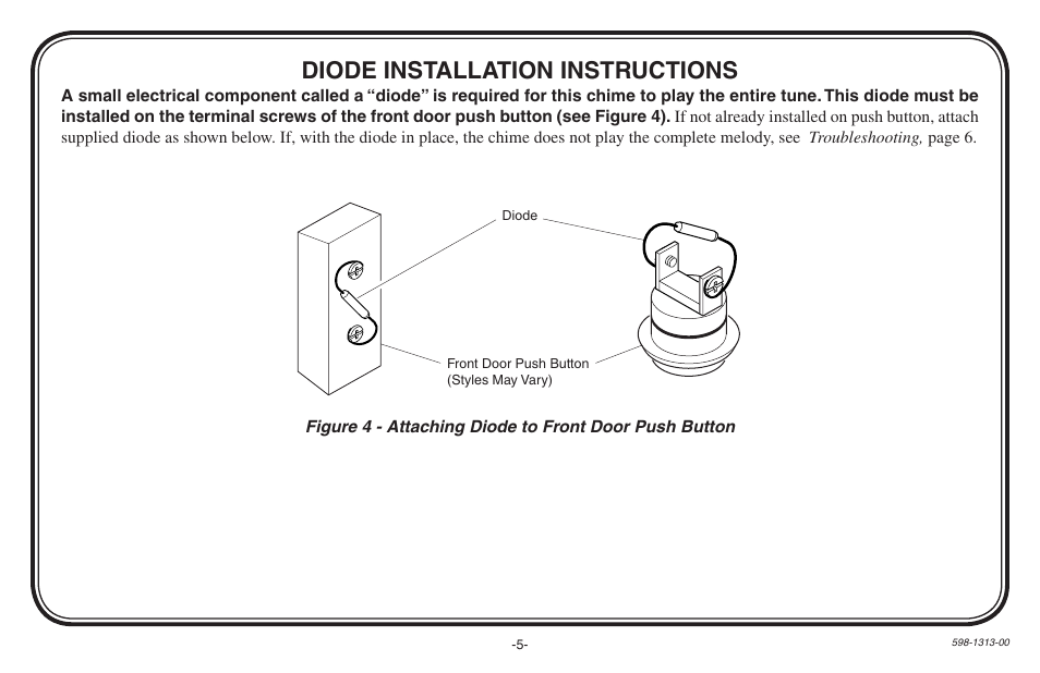 Diode installation instructions | Heath Zenith Hardwired Electronic Chime 598-1313-00 User Manual | Page 5 / 24