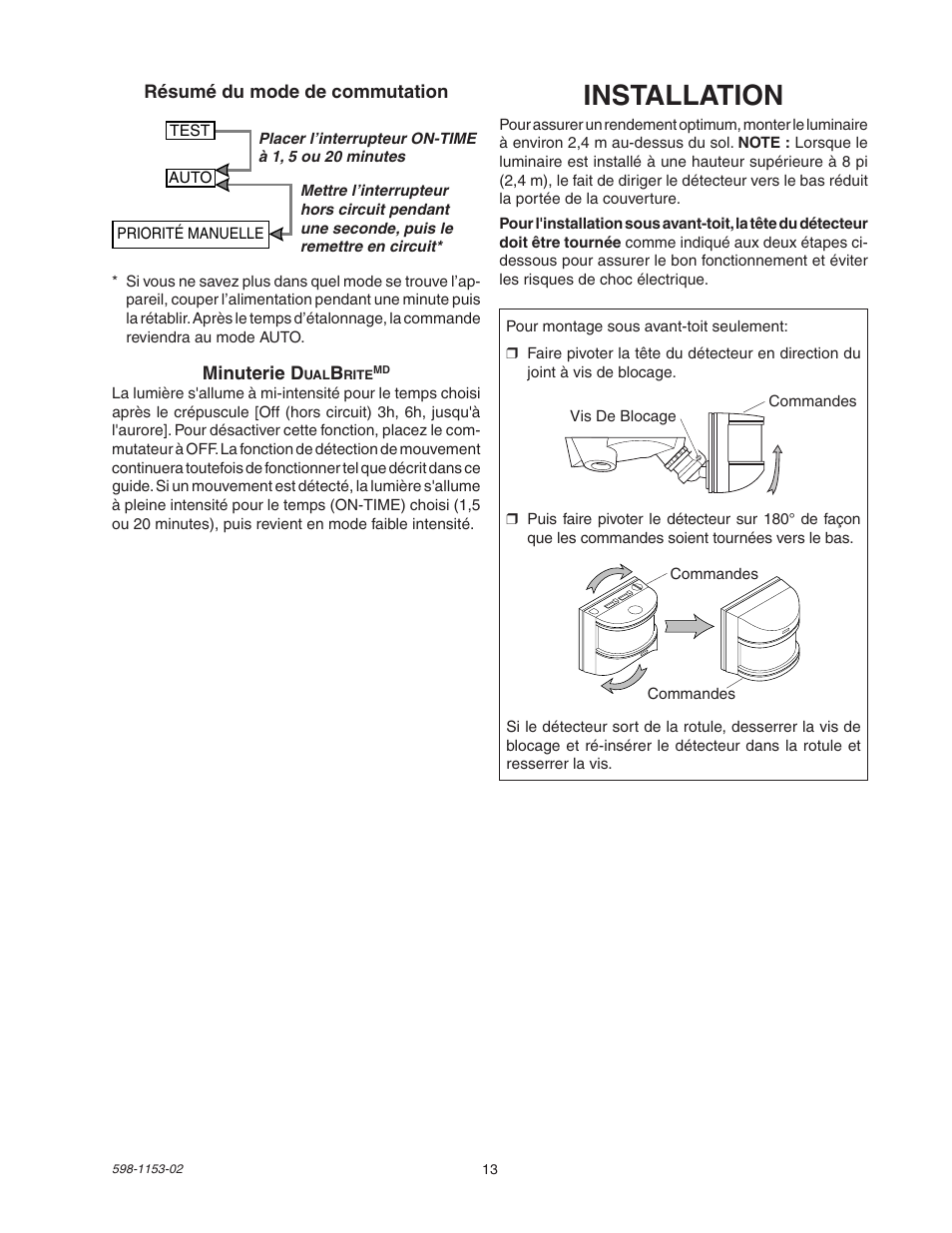 Installation | Heath Zenith DualBrite Replacement Sensor Head SH-5316 User Manual | Page 13 / 20