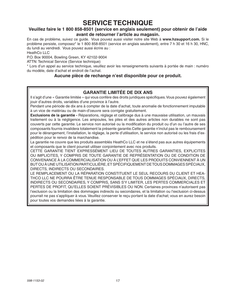 Service technique | Heath Zenith DualBrite Replacement Sensor Head SH-5316 User Manual | Page 17 / 20