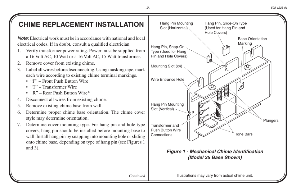 Chime replacement installation | Heath Zenith Hardwired Mechanical Chime 598-1223-01 User Manual | Page 2 / 24