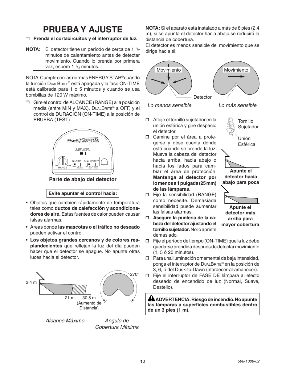 Prueba y ajuste | Heath Zenith 5718 User Manual | Page 10 / 20